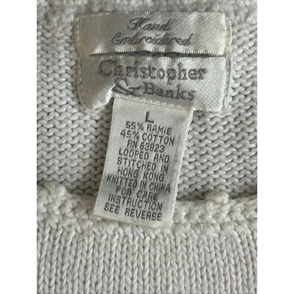 Christopher & Banks Women's L White Hand Embroidered Floral Tank Top - Picture 4 of 14